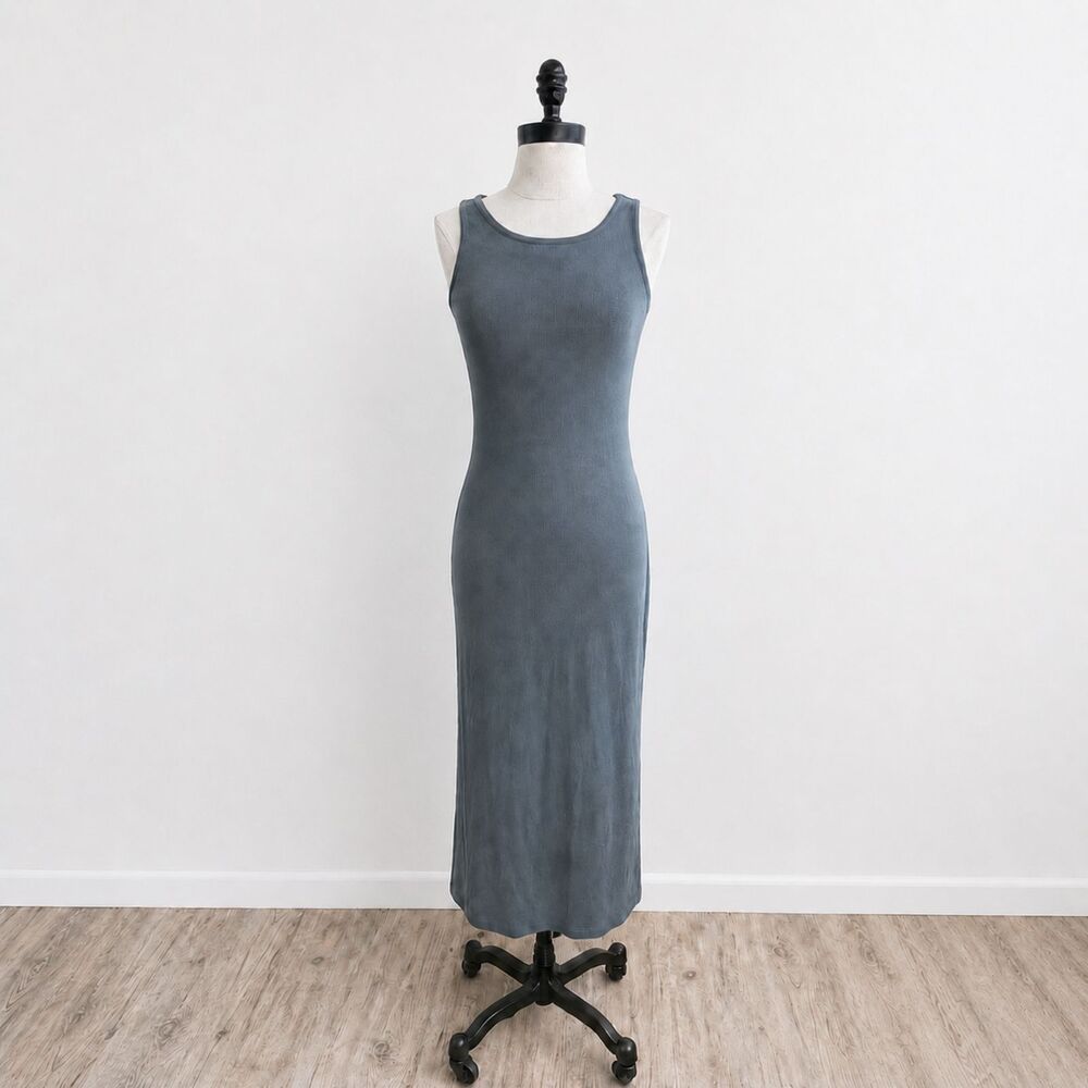 Tencel Rib Knit Tank Midi Dress Medium Dark Olive Sleeveless Bodycon Minimalist